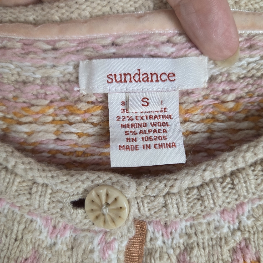 Sundance Wool Long Sleeve Button Up Fair Isle Cardigan Sweater - Picture 6 of 9